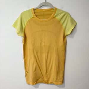 Lululemon Women's Swiftly Short Sleeve Shirt Top Yellow Orange 10 Running Active